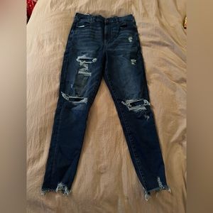 Curvy high rise distressed dark wash jeans from American eagle